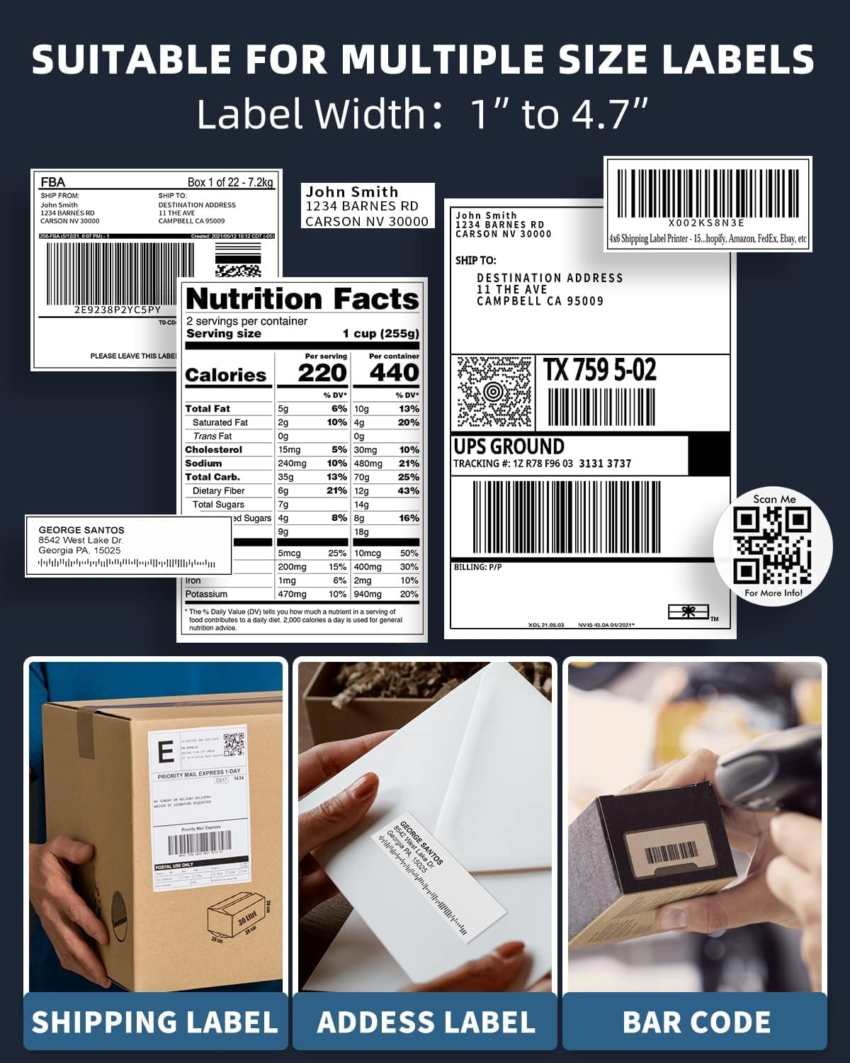 Phomemo Bluetooth Thermal Printer for Shipping Packages - Wireless Label Printers for Small Business with Phone&Pad&PC, 241BT Shipping Label Printer Compatible with Amazon, Ebay, Shopify, USPS, Temu