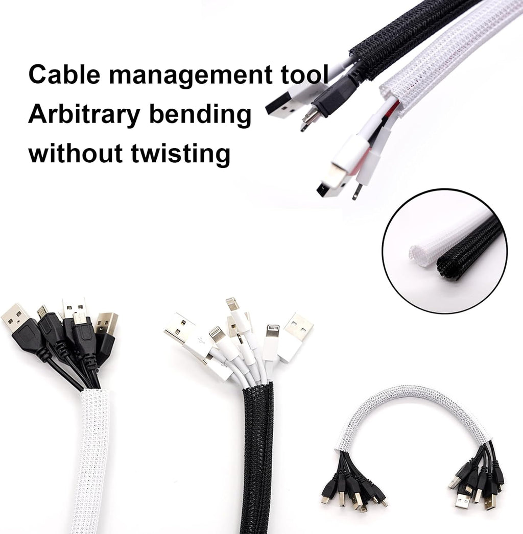 1/4" x 100ft Black Cable Sleeve Protector - Split Wire Loom Tubing for USB/Power/AV Cords, Pet-Proof Chew-Resistant Cover for Cats & Dogs, Flexible Cord Organizer (Black)