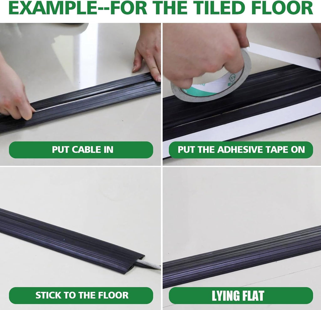 10ft Floor Cable Cover Heavy Duty PVC Cord Cover Wire Cover to Prevent Trip Hazard for Home Office or Outdoor(10ft, Black)