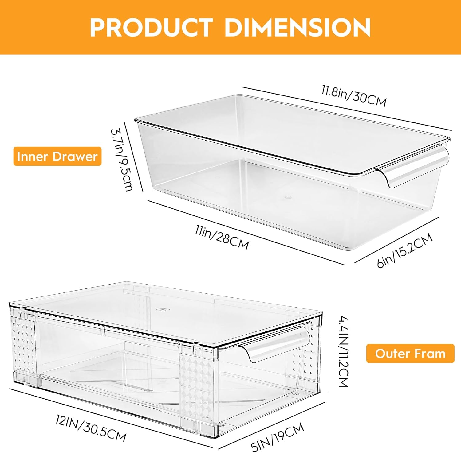 6 Pack Clear Stackable Storage Drawers, 3.95" H Easily Assemble Acrylic Organizer Bins - Multi-Use for Make up, Closet, Pantry, Bathroom, Medicine, Kitchen Cabinet & Undersink Organization