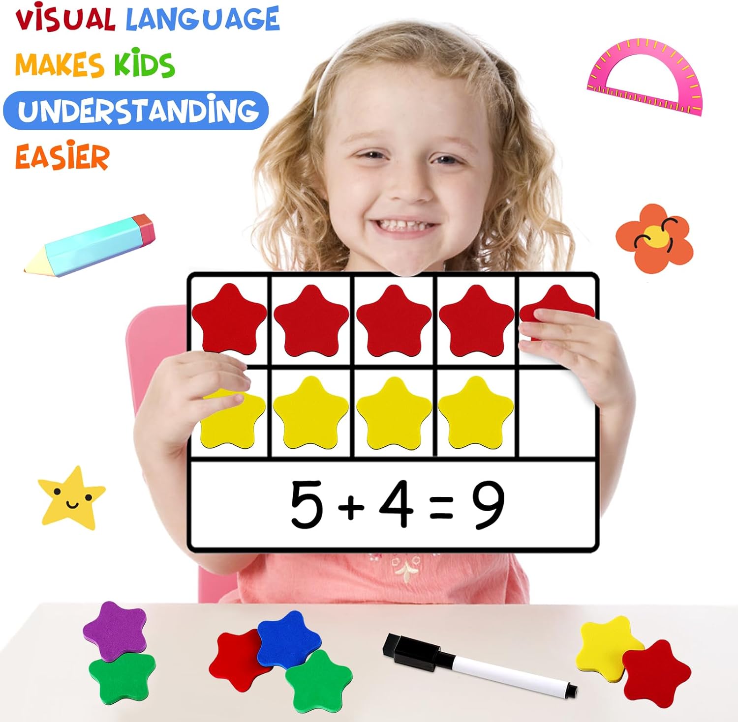 LOOIKOOS Magnetic Ten-Frame Set,Math Manipulative Games for Kids Number Counting Games,Montessori Educational Toy for Kindergarten Preschool 3 4 5 Year Old