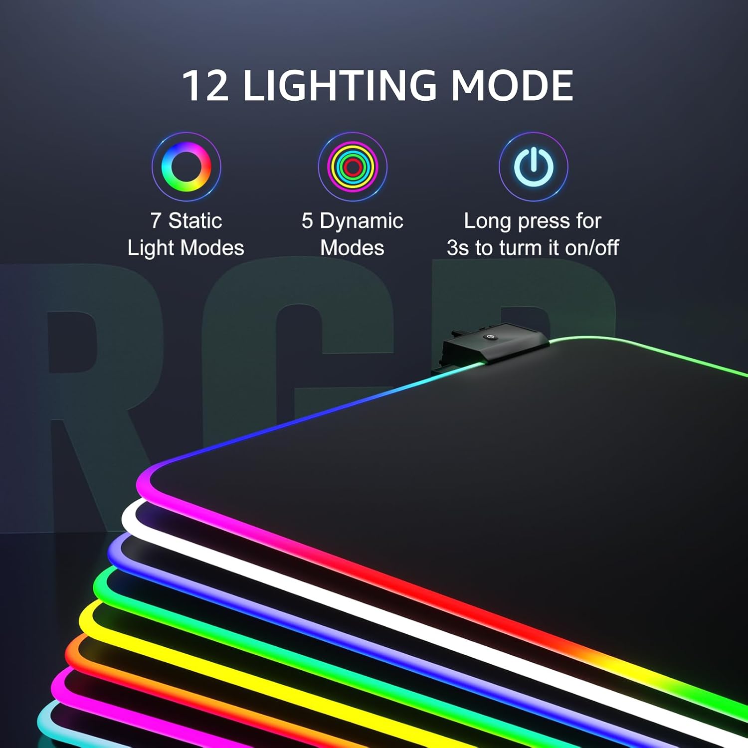 KTRIO RGB Large Gaming Mouse Pad with Stitched Edges, Superior Micro-Weave Cloth, Non-Slip Base, Water Resist Coating, 31.5 x 15.7 in, RGB Black