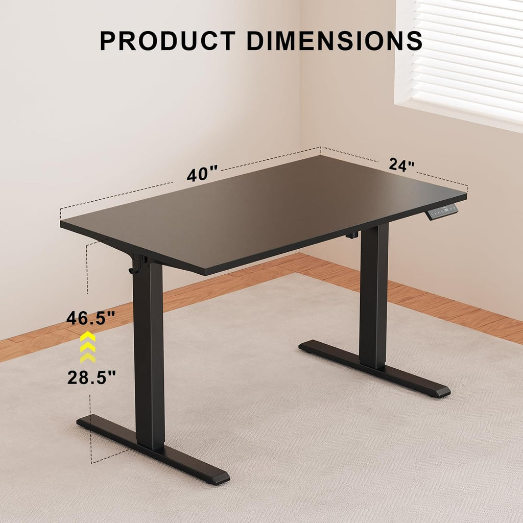 40x24 Inches Whole Piece Electric Standing Desk, Seamless One Piece Height Adjustable Sit to Stand up Desk for Home Office, Ergonomic Computer Workstation, Black