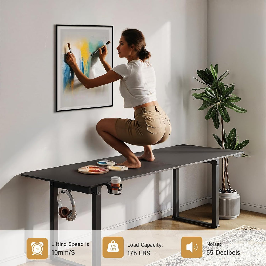 Standing Desk, 71x32 Inches Rectangle Stand Up Desk with 4 Legs, Dual Motor and Memory Controller, Adjustable Height from 28-46 Inches for Home and Computer Workstation, Black
