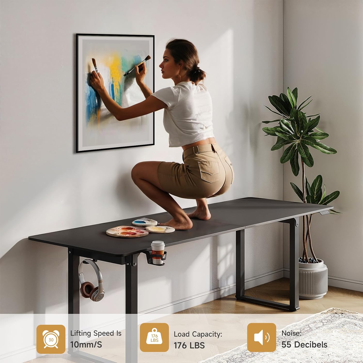 Standing Desk, 71x32 Inches Rectangle Stand Up Desk with 4 Legs, Dual Motor and Memory Controller, Adjustable Height from 28-46 Inches for Home and Computer Workstation, Black