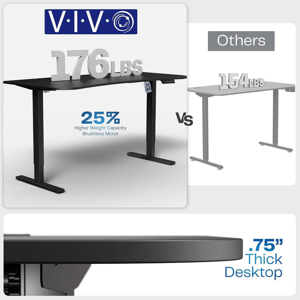 VIVO Electric 63 x 32 in Standing Desk, Memory Height Adjustment, 1B Series, Dark Walnut Top Black Frame, DESK-KIT-1B1D