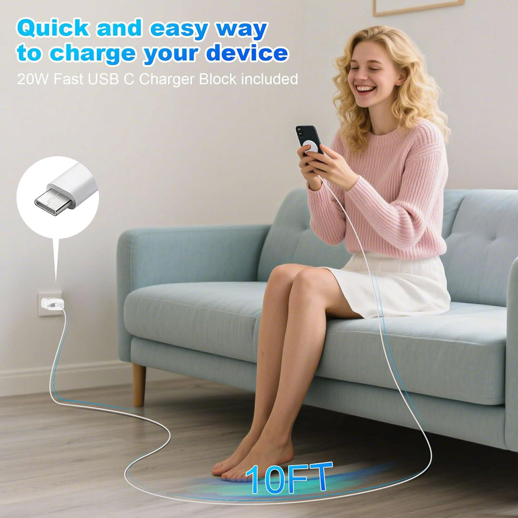 Magnetic Wireless Charger iPhone,Wireless Mag Safe Charger Magnetics Charger Pad USB C Charging Block and 10FT Mag-Safe Magnetic Chargers for iPhone 17 Pro Max/17 Air/16/15/14 Pro,AirPods Pro 3