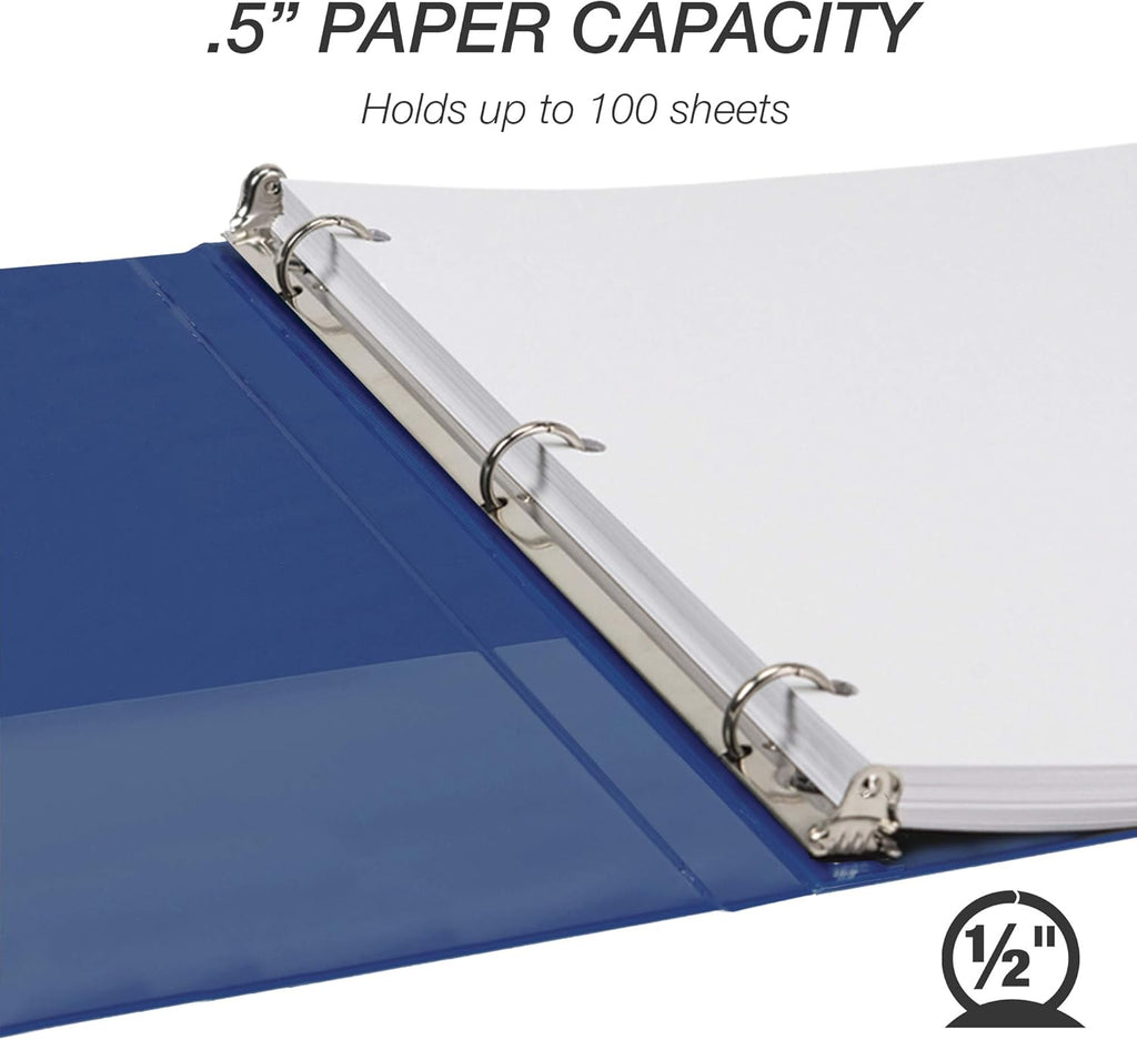 Samsill 0.5 Inch 3 Ring Binders, Made in USA, Economy Round Ring, Clear View Cover, 100 Sheet Capacity - for School, Home, Office - Blue, 12 Pack