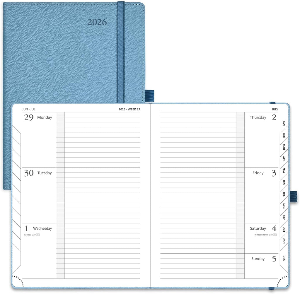 POPRUN Weekly Planner 2026 Calendar (Medium 6.75" x 8.75") 12 Months Notebook with Horizontal Layout, Leather Hardcover, Inner Pocket, 100GSM Thick Paper, Pen Holder - Aquamarine