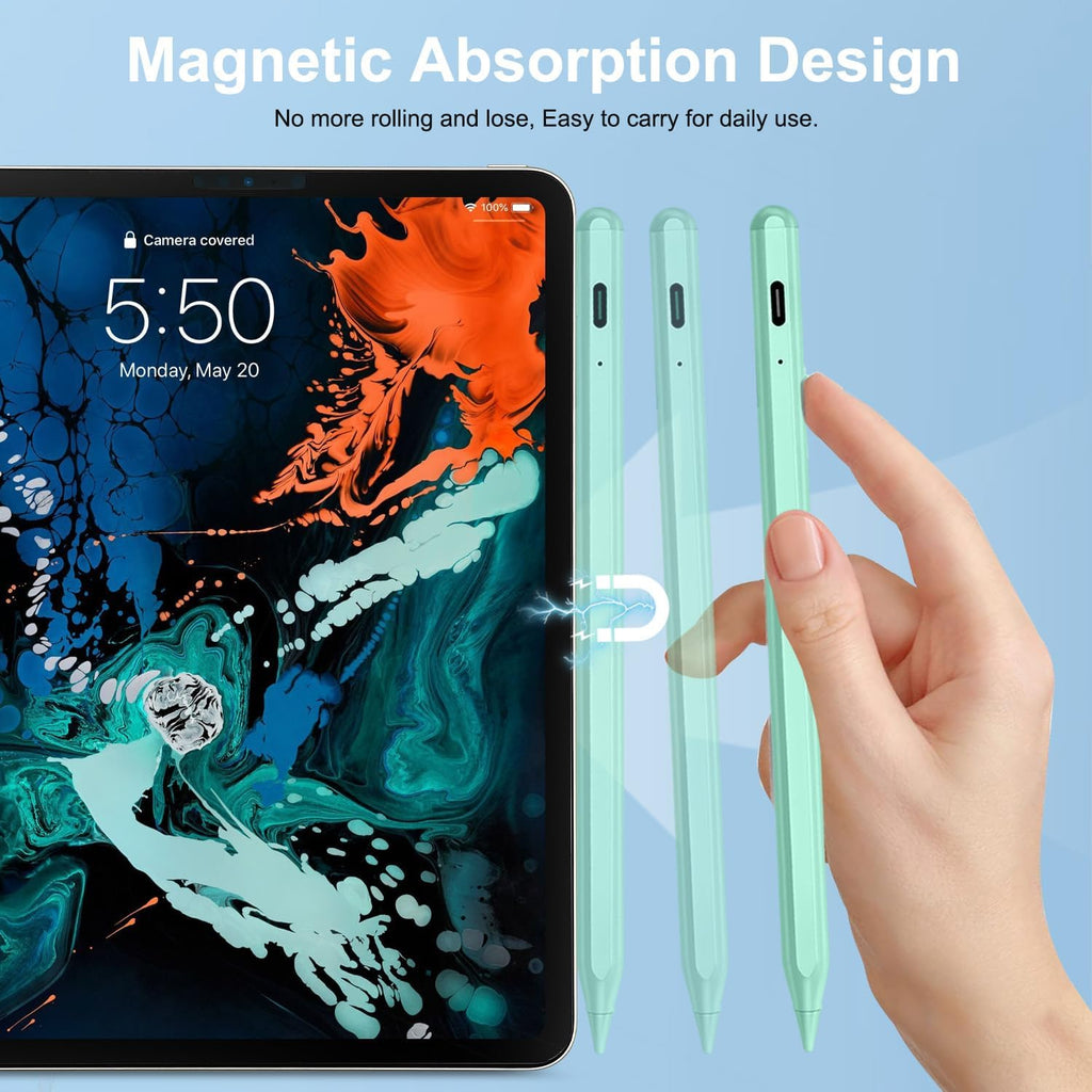 Stylus Pen for iPad Apple: Fast Charge for iPad Pencil Apple Pen with Palm Rejection Tilt Sensitivity - Pen for i-Pad 10/9/8/7/6, i-Pad Pro 12.9"/11"/13" M4, iPad mini 6/5, iPad Air 5/4/3/M2 Green