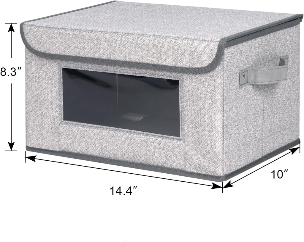 Univivi [4-Pack Fabric Storage Boxes Collapsible Storage Bins with Lids and Handles Cube Organizer Basket for Home, Closet, Bedroom (Gray, 14.4''x10''x8.3'')
