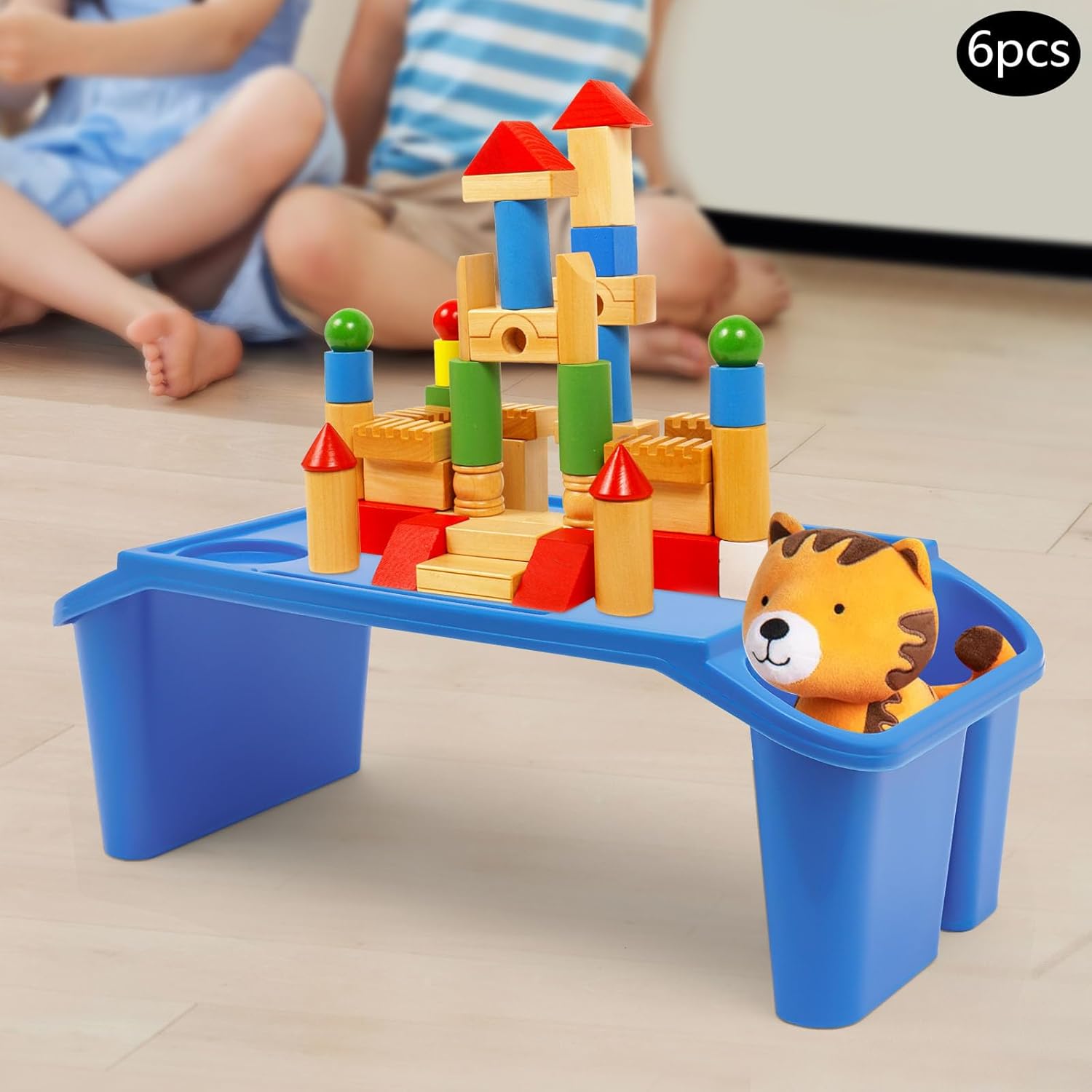 6 Pack Kids Lap Desk Tray with Storage Slots, Portable Lap Desk, Activity Tray, Drawing, Stackable, Writing, Eating, Classroom, 19.69" L x 9.84" W x 7.1" H (Blue)