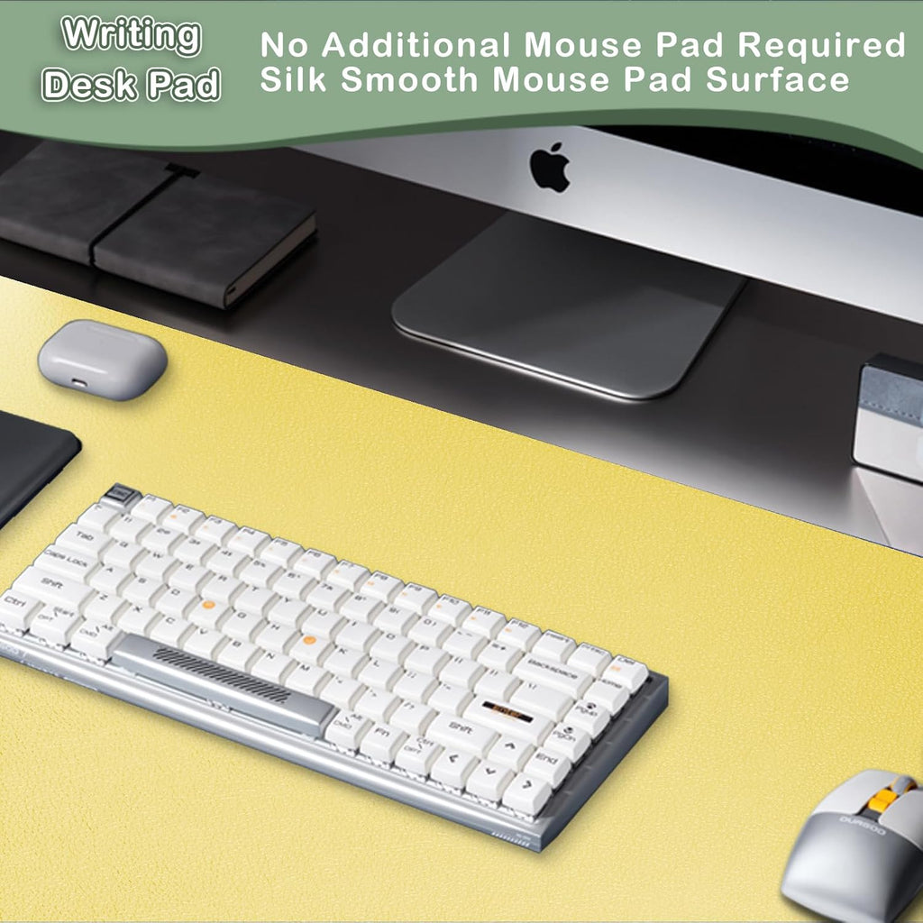 Boutilon Leather Desk Pad Protector,Non-Slip Mouse Pad,Laptop Desk Pad,Office Mouse Mat,Waterproof Leather Desk Blotter,Desk Writing Pad for Office and Home (L-Yellow,35"x 17")