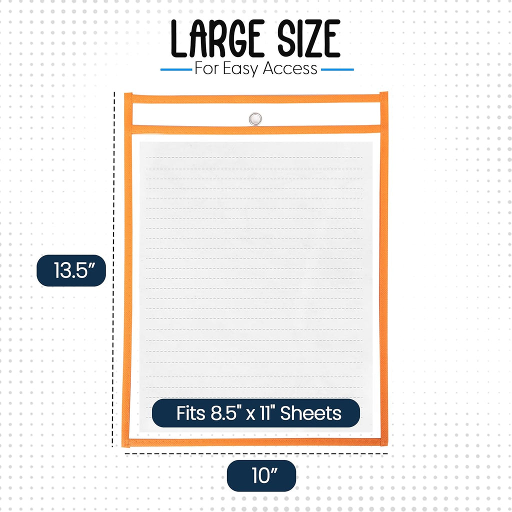 Essex Wares - 6 Pack, Orange, Dry Erase Pocket Document Protectors, 10" Wide x 13.5" Tall - Dry Erase Clear Plastic Sleeves - Reusable & Easy Erase Plastic Invoice Holders, Water-Resistant & Durable