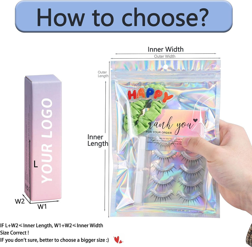 100 Pack Holographic Resealable Plastic Bags for Food Storage, Zipper Bags with Clear Front Window, Packaging Pouch for Small Business (100 Pack, 3.6x6.4 inch)