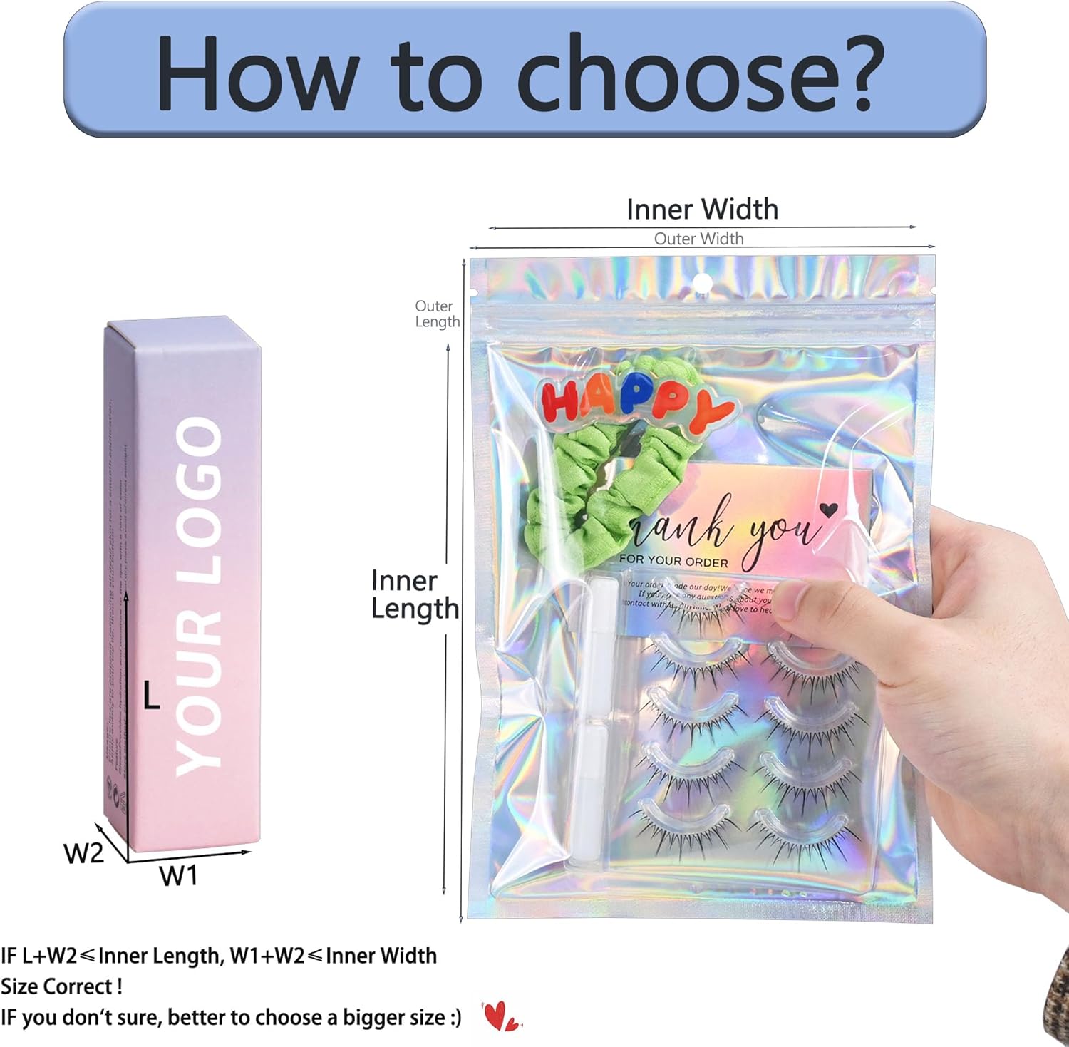 100 Pack Holographic Resealable Plastic Bags for Food Storage, Zipper Bags with Clear Front Window, Packaging Pouch for Small Business (100 Pack, 3.6x6.4 inch)