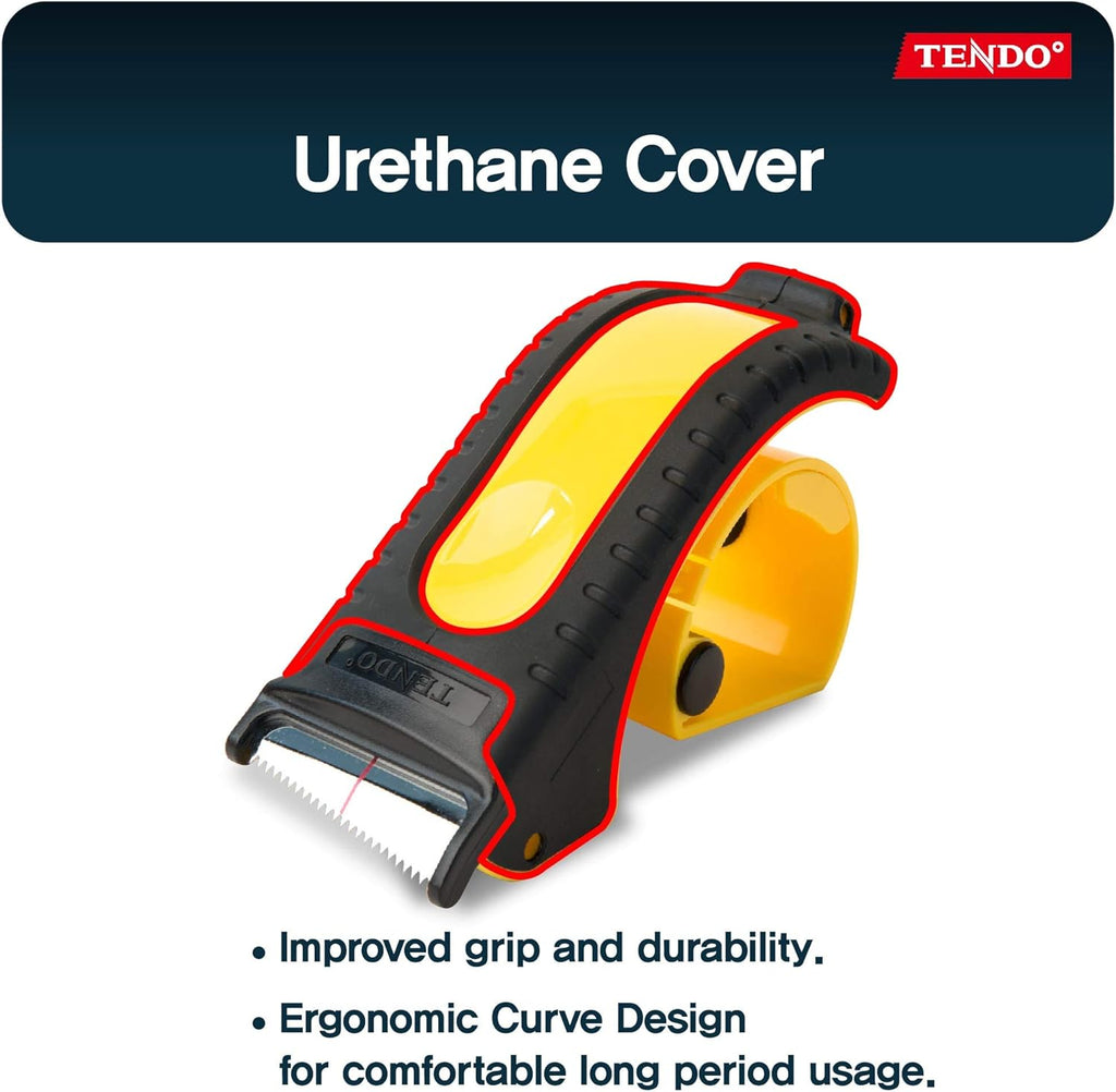 Heavy Duty Shipping Tape Dispenser: TENDO° Essential Line – Reusable, Replaceable, Eco-Friendly 2’’ Master Piece Dispenser with Patented 10° Sloped Chromium Blades - P-1200 (3th Gen.)_Yellow