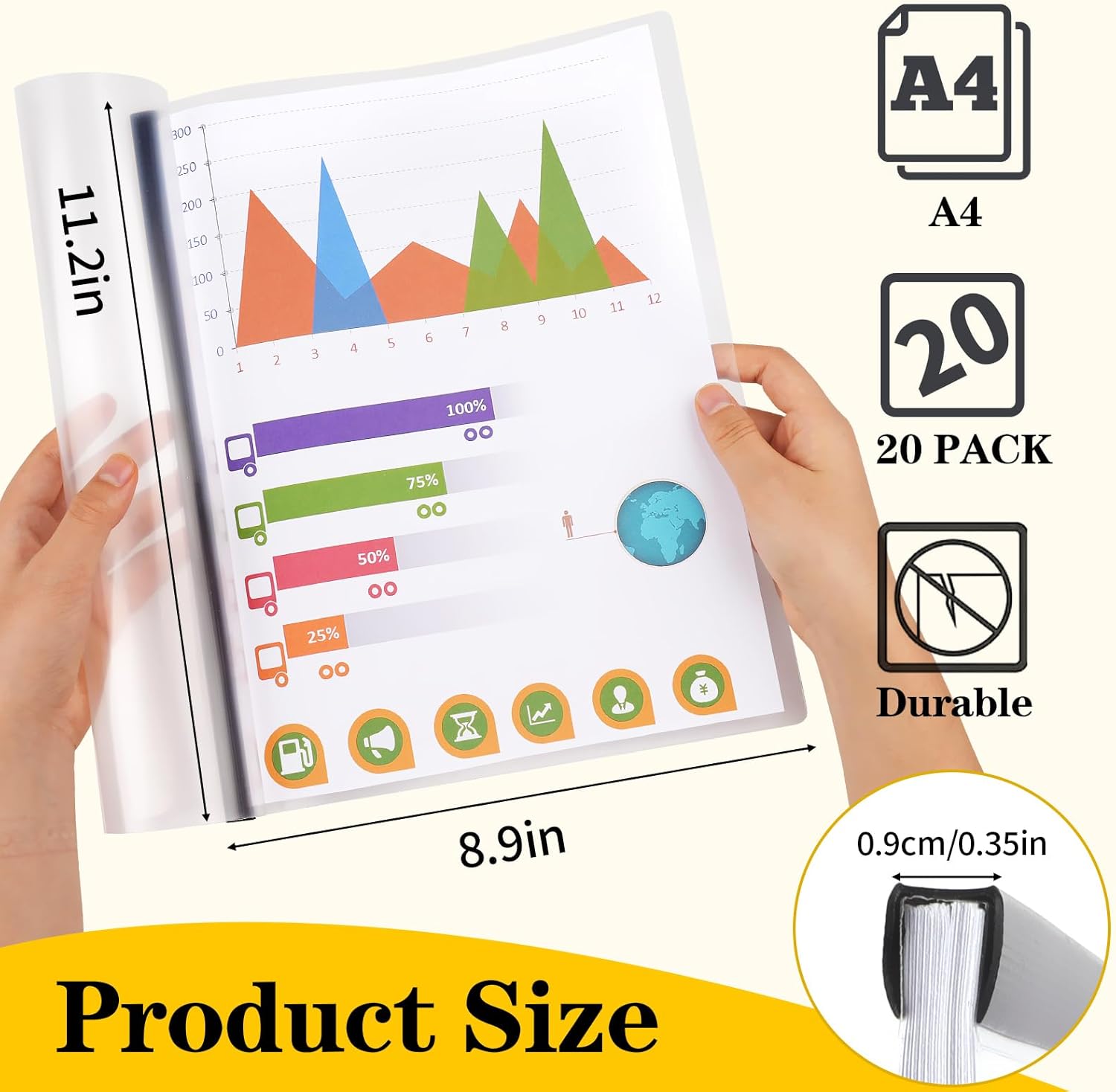 Report Covers with Sliding Bar, Clear Report Covers for A4 and Letter Size Paper, Resume Covers Presentation Folders File Document Binder for School Business, 70 Sheet Capacity