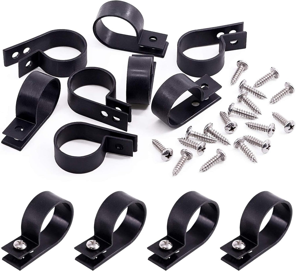 Swpeet 60 Pack Black 1 Inch Nylon Plastic R-Type Cable Clips Clamp Kit, Nylon Screw Mounting Cord Fastener Clips with 60 Pack Screws for Wire Management