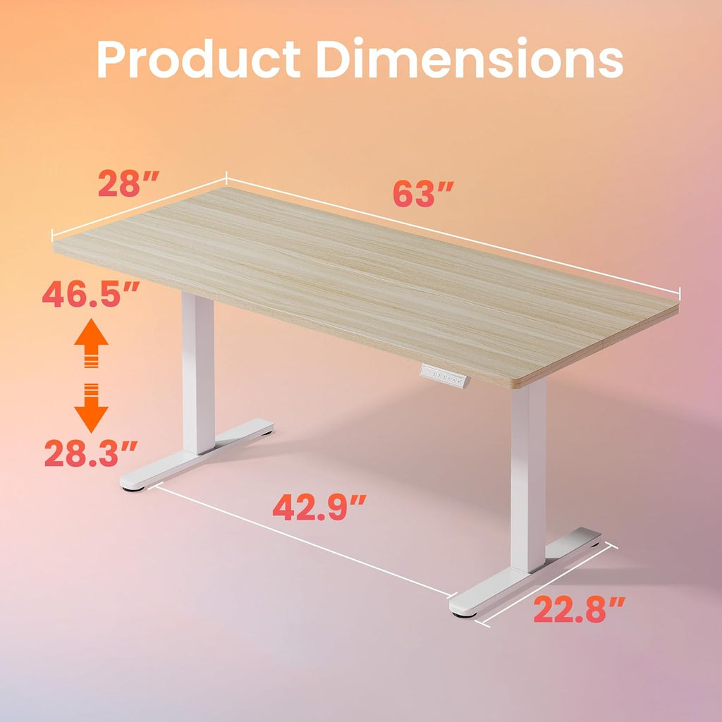 HUANUO 63 x 28 inch Electric Standing Desk Adjustable Height, 4 Memory Height Settings, Sit Stand Up Desk for Home Office & Computer Workstation, Light Walnut
