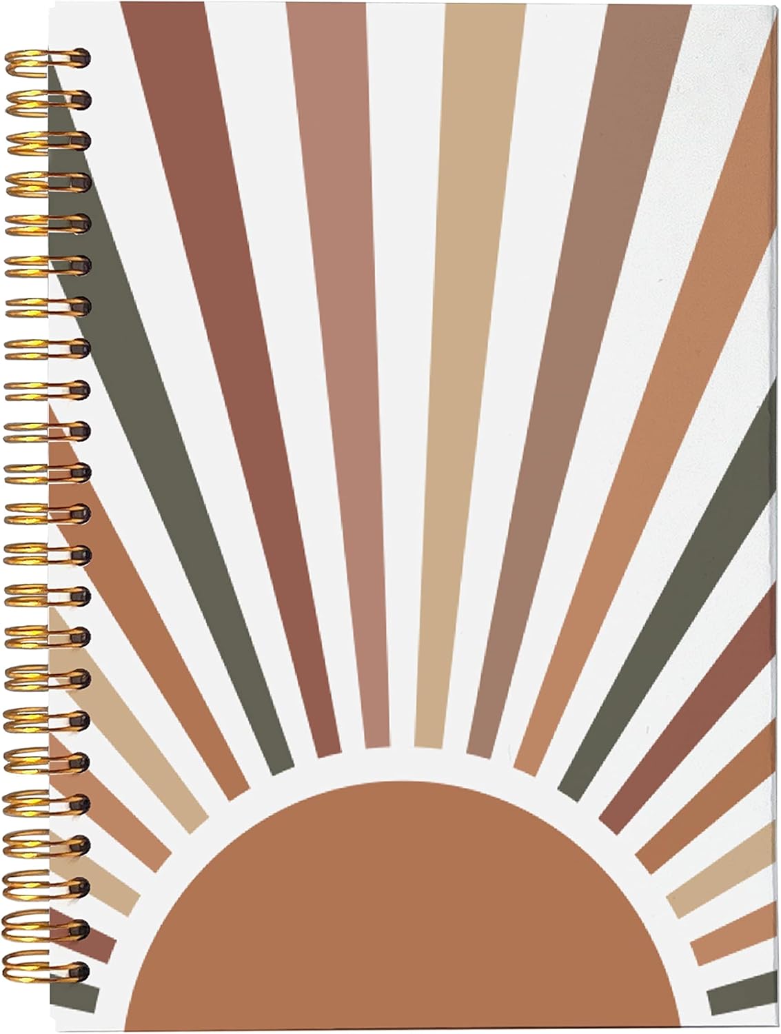 VNWEK Boho Sun Sunrise Sunset Colorful Sunshine Spiral Notebook Journal 5.5×8.3 Inch,Boho Mid-Century Modern Art Lined Hardcover Spiral Notebook for Work Notes Journaling,Boho Gifts for Women Girls