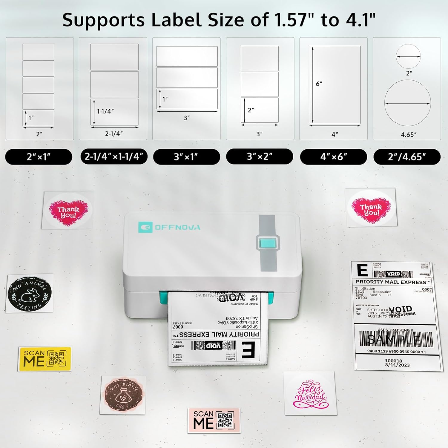 OFFNOVA Shipping Label Printer, Bluetooth Thermal Label Printer 4x6 for Small Business and Shipping Packages, Supports Windows Mac iOS Android, Works with USPS Ebay Shopify Etsy
