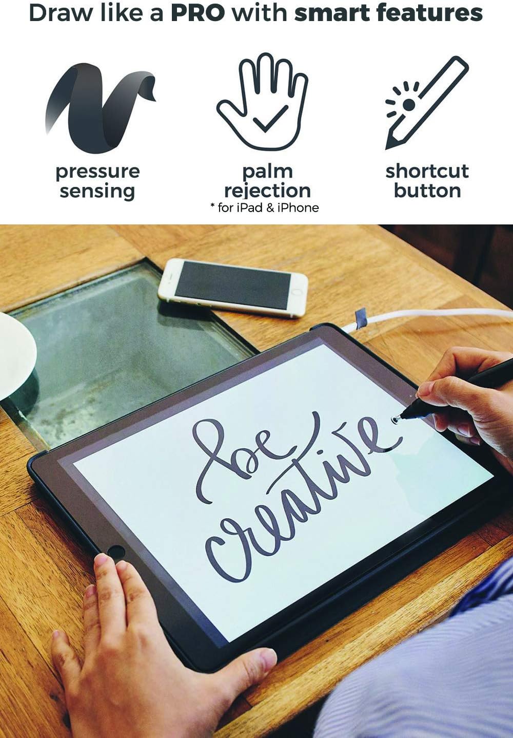 SonarPen: Pressure Sensitive Stylus Pen, with Palm Rejection and Shortcut Button. Battery-Less. Compatible with Apple iPad/iPhone/Android/Switch/Chromebook (Red)