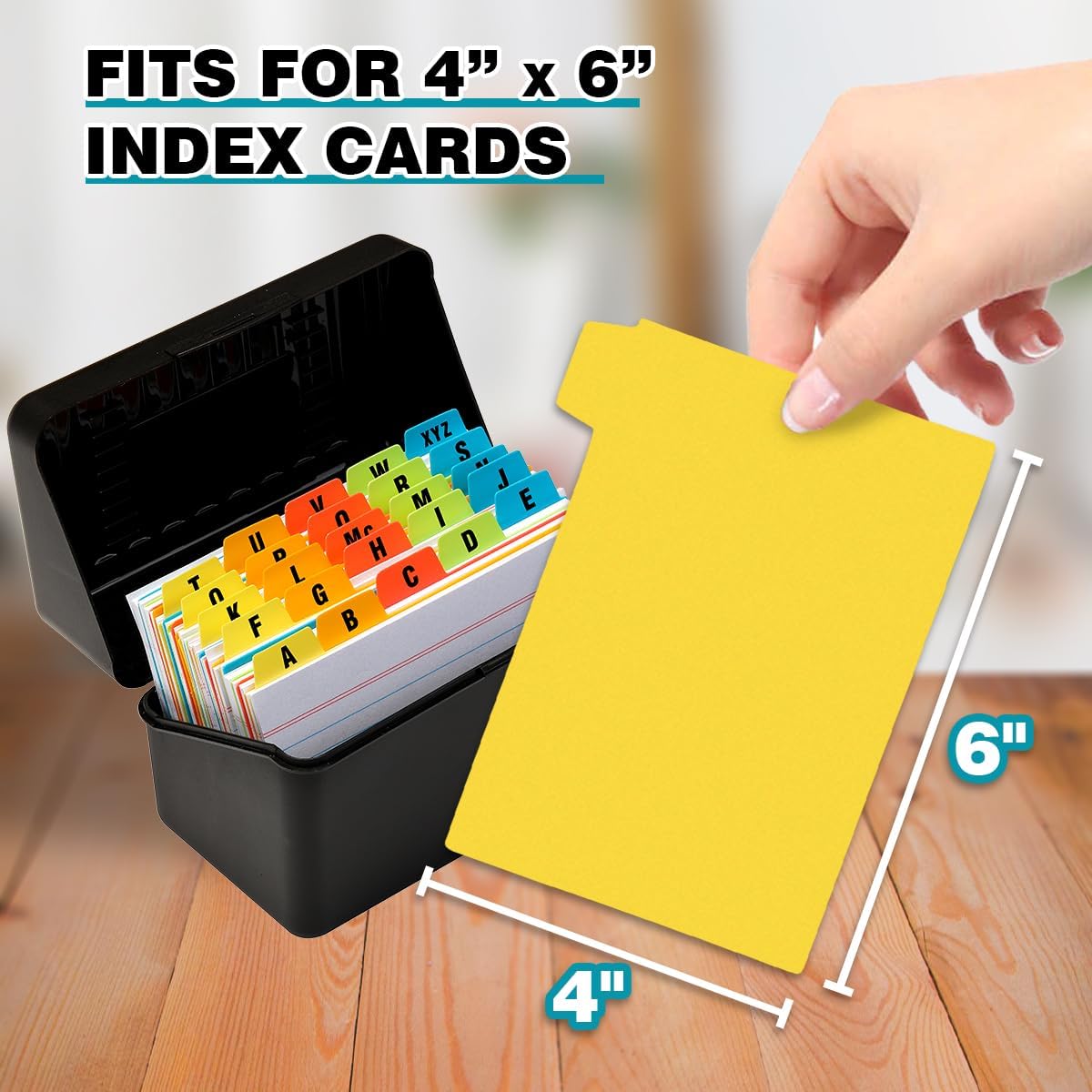 Chell 4x6 Plastic Index Card Dividers, Heavyweight Poly Index Card Guides A-Z for Flash Cards and Recipe Cards, with Alphabetical/Blank Stickers, Pack of 50