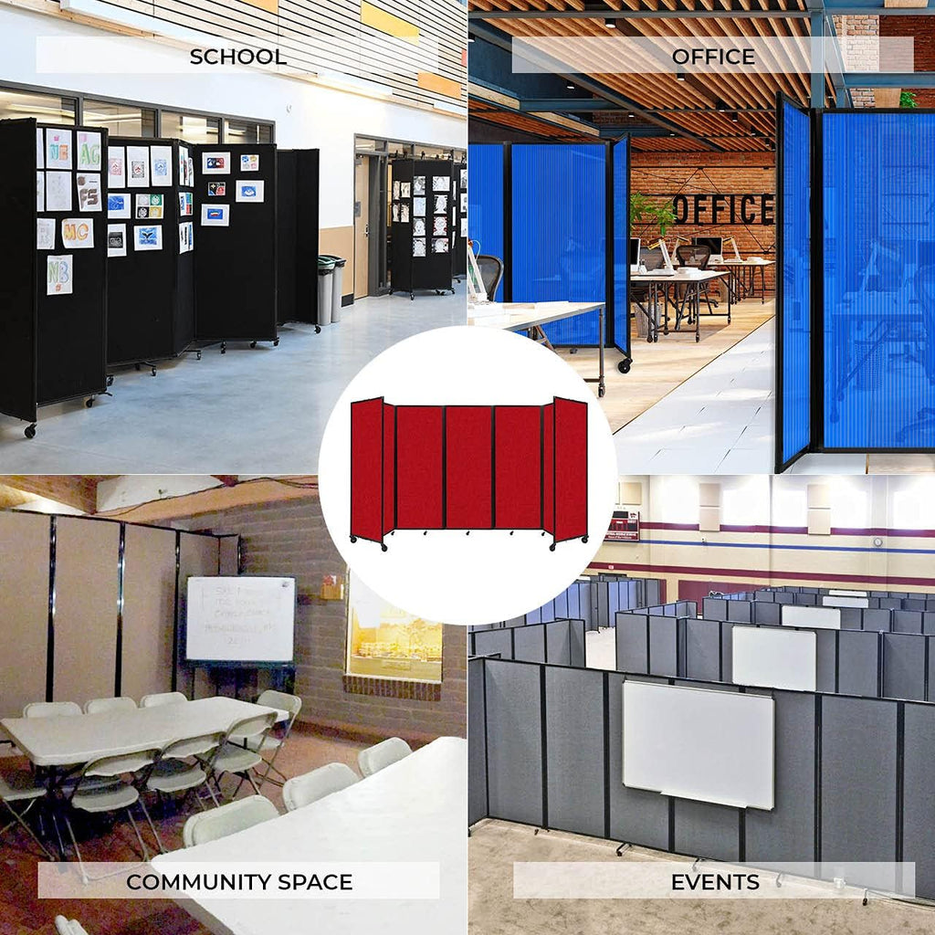 Versare Room Divider 360 Portable Wall Partition | Folding Panels | Large Freestanding Divider | Locking Wheels | Temporary Room Separator | 25' x 7'6'', Charcoal Gray