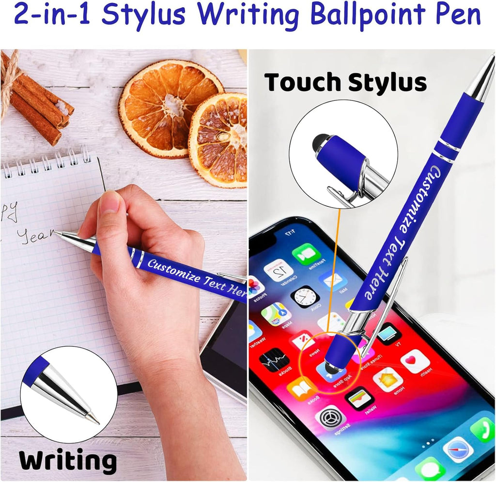 Personalized Pens Bulk 20 with Name Custom Engraving Ballpoint Pens with Stylus Tip Customized Smooth Writing Pens Personalized Gifts for Anniversary Birthday or Graduation(Black,Black Ink)