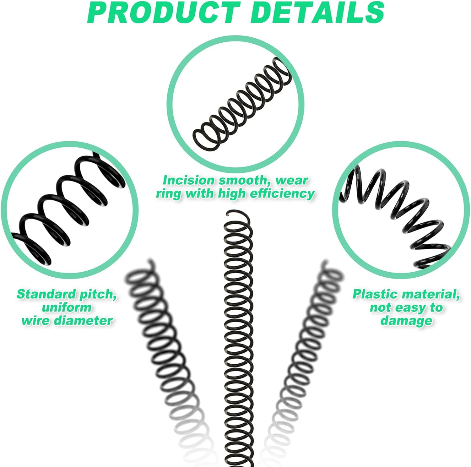 Leinuosen 120 Pack Plastic Spiral Binding Coils Kit Spirals Multi Size Coils for Binding Binder Combs Spines(3/8 Inch,Black)