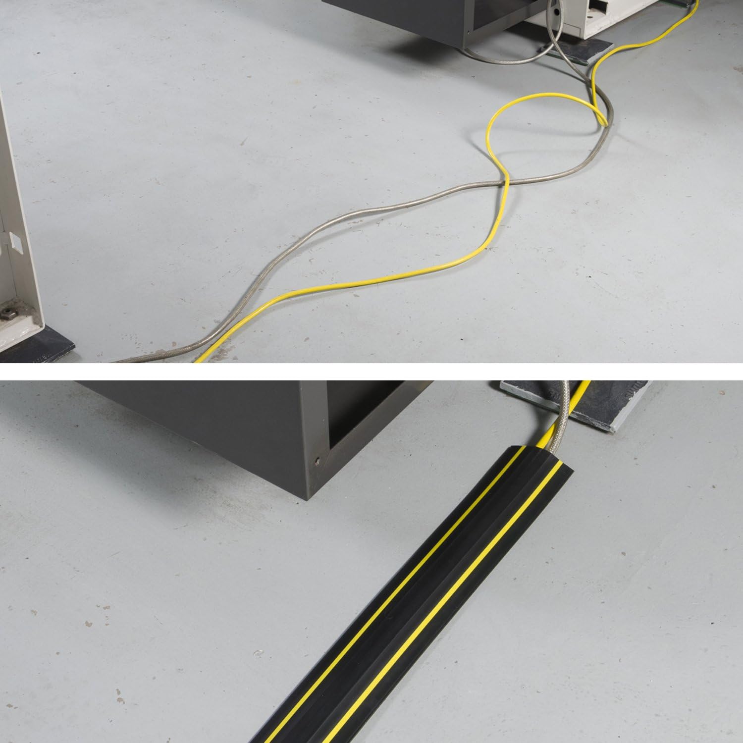 D-Line 30ft Floor Cord Cover, Made in USA Linkable Cable Protector, Hide Extension Cords, Protect Cords, Prevent Cable Trips, Cord Hider, Heavy Duty - Cord Cavity = 1.18" (W) x 0.39" (H), Black/Yellow