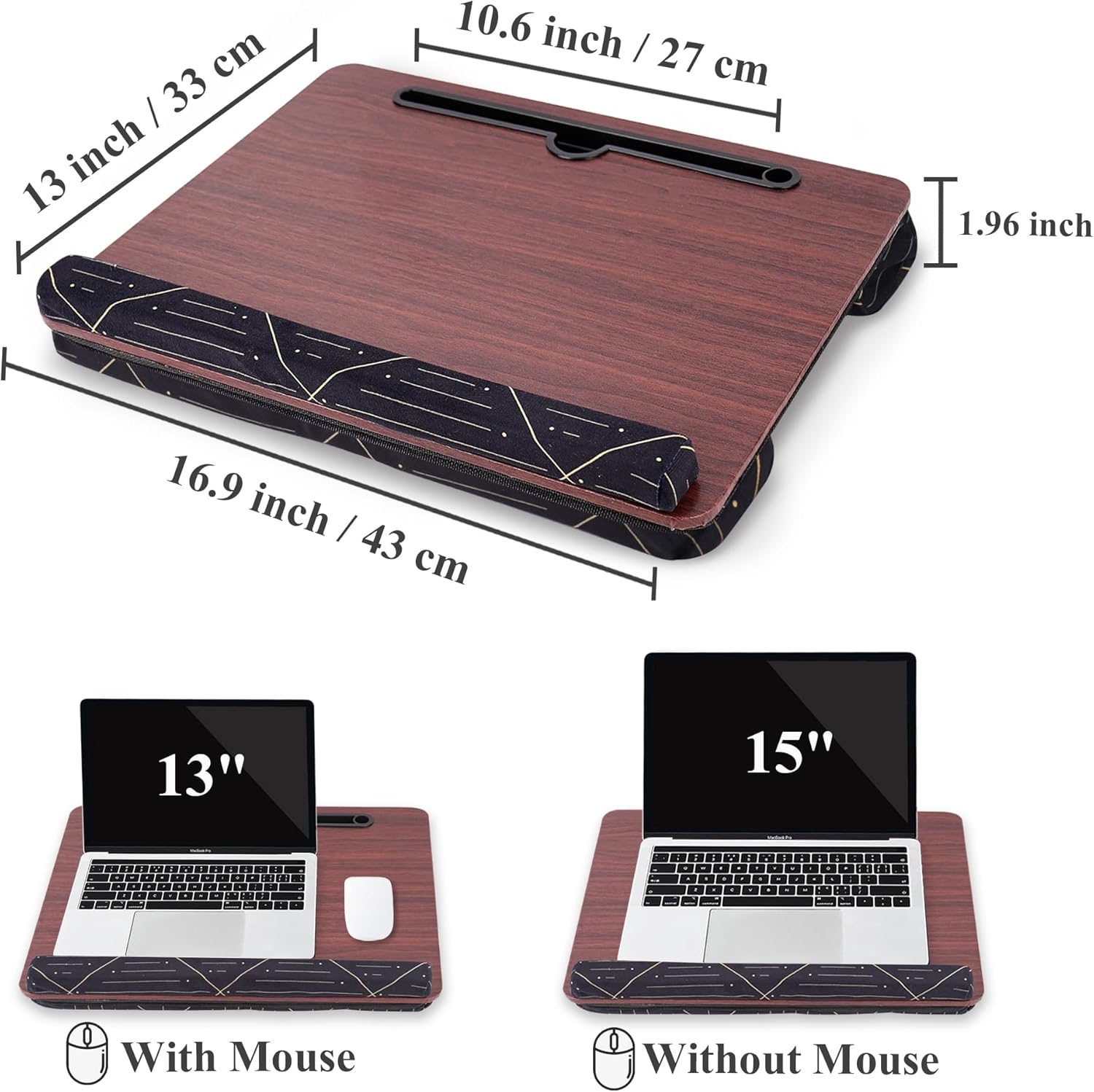 Lap Desk,Fits up to 15.6 inch Laptop Bed Table Computer with Soft Pillow and Storage Bag,Gaming Tray and Writing Tray on Bed for Home Office(2-Light Brown)