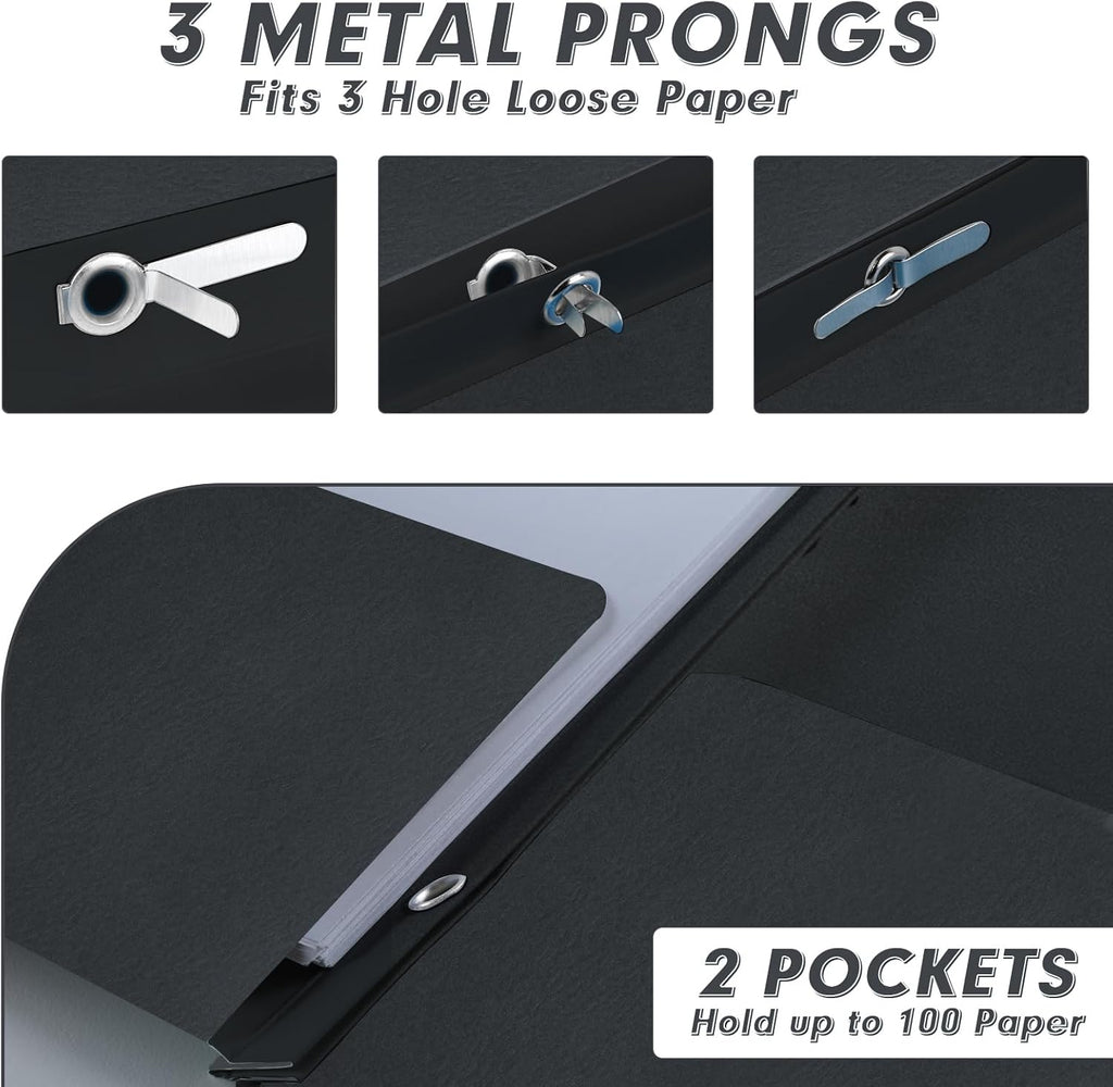 Two Pocket Folders, PANDRI 30 Pack Two Pocket Folders with Prongs, 3 Prong Folders Designed for Office and Classroom, Letter Size Black