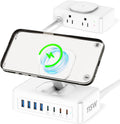 115W USB Charging Station Power Strip, 11-in-1 USB C Charger Block, 2AC Outlets with 8USB Ports(4USB-C), 5FT Flat Plug Extension Cord, Fast Charging Desktop Charger for Home Office Dorm Room, White