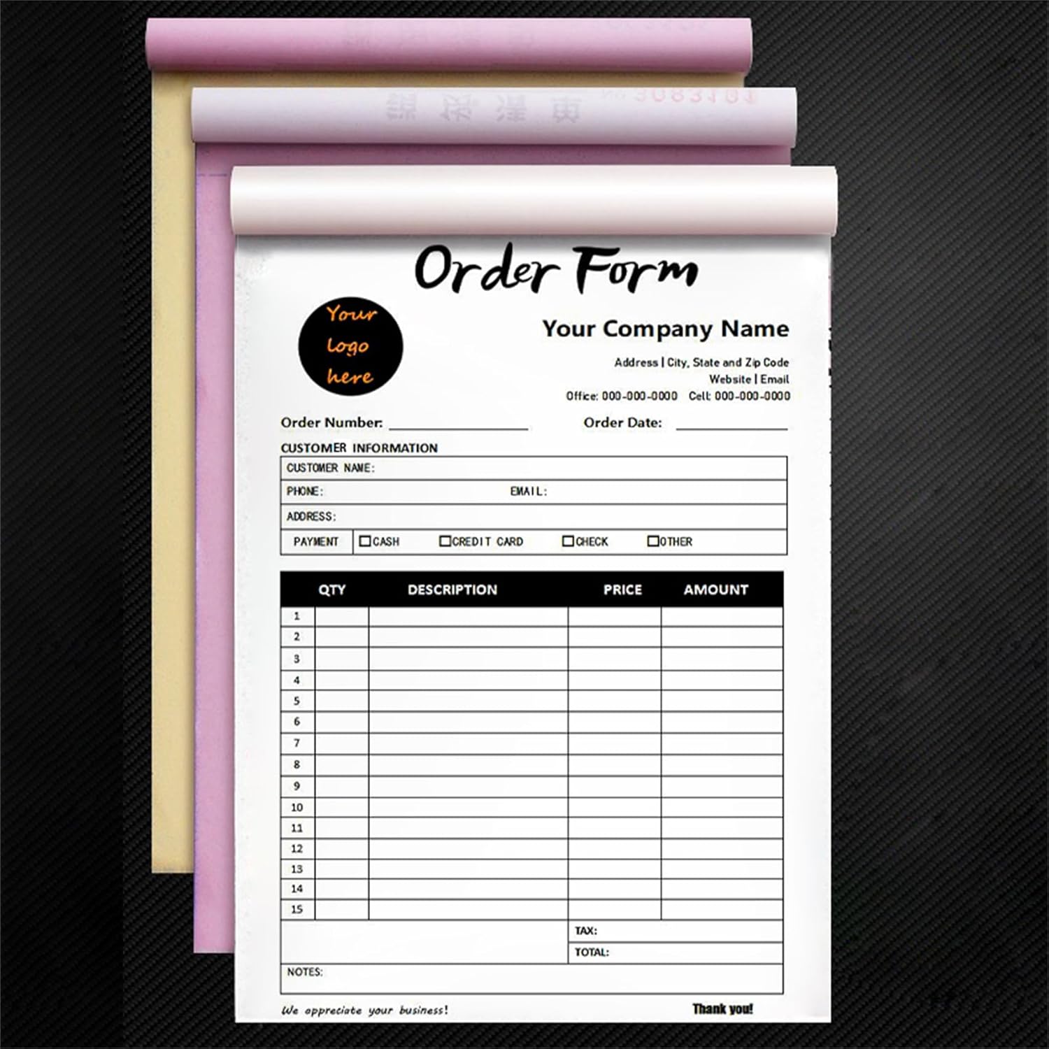 Custom Invoice Book in 3-Part /2-Part Receipt Book with Carbon Copies Personalized Carbonless Service Invoice Form Books Sales Order Book with Company Name Logo Address,B-Order Form Book