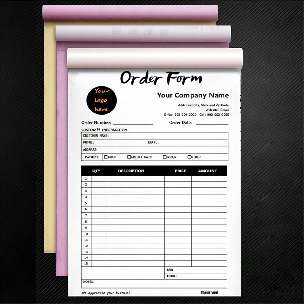 Custom Invoice Book in 3-Part /2-Part Receipt Book with Carbon Copies Personalized Carbonless Service Invoice Form Books Sales Order Book with Company Name Logo Address,B-Order Form Book with Logo