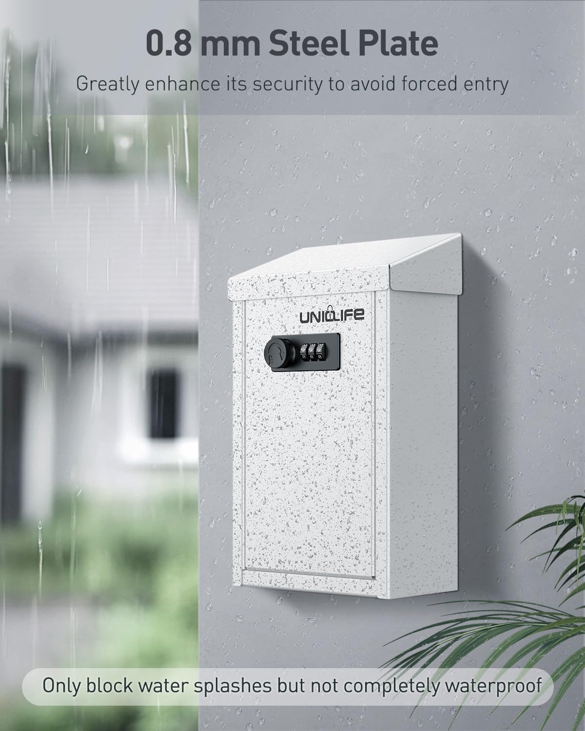 Uniclife Key Drop Box for Outside, Metal Donation Boxes White Collection Box with Combination Lock, Safe Suggestion Boxes, Wall Mounted Mailbox with Top Slot, Steel Cash Drop Boxes