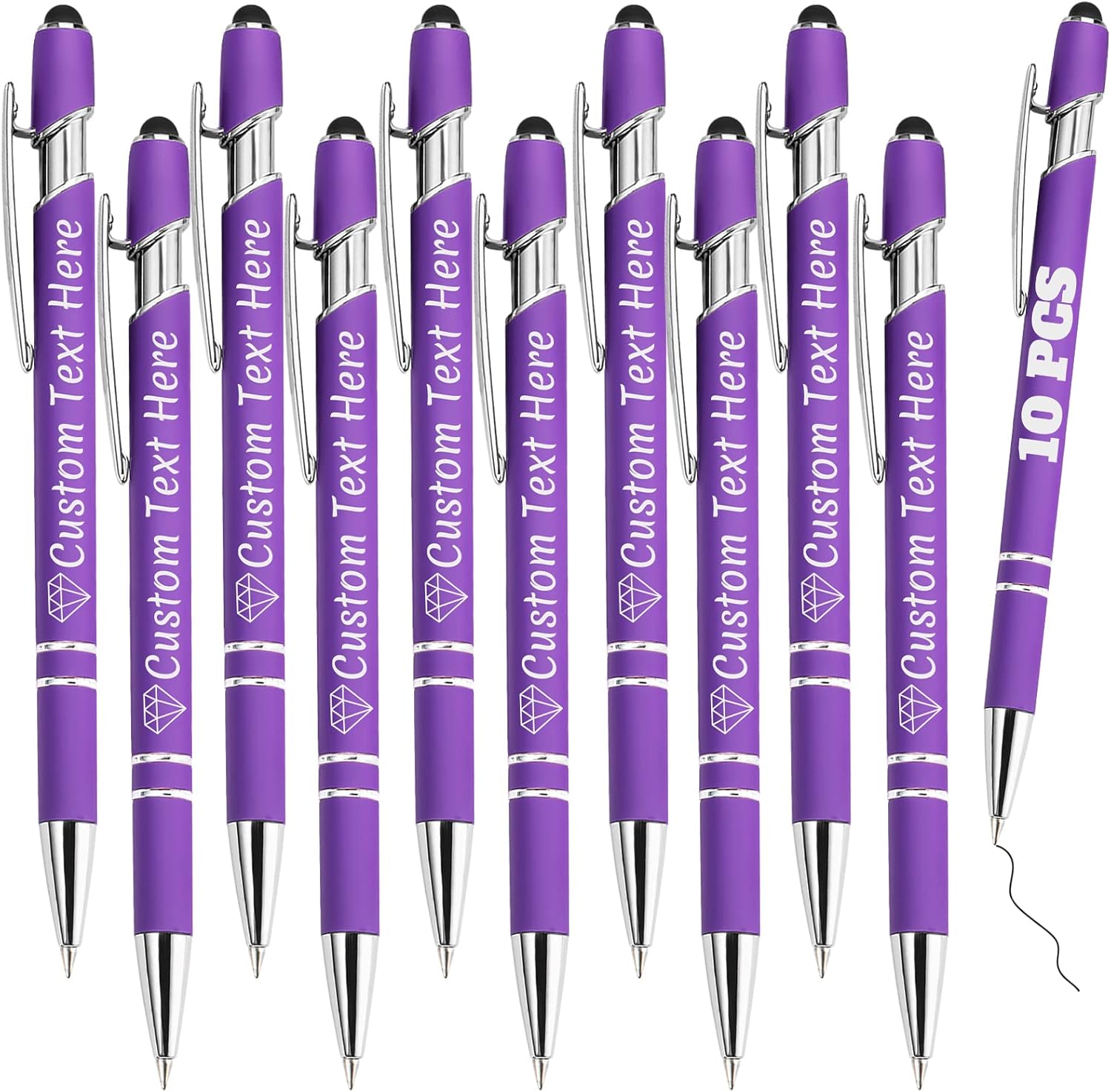Personalized Pens Bulk 10 with Name Custom Engraving Ballpoint Pens with Stylus Tip Customized Smooth Writing Pens Personalized Gifts for Anniversary Birthday or Graduation(Purlpe,Black Ink)