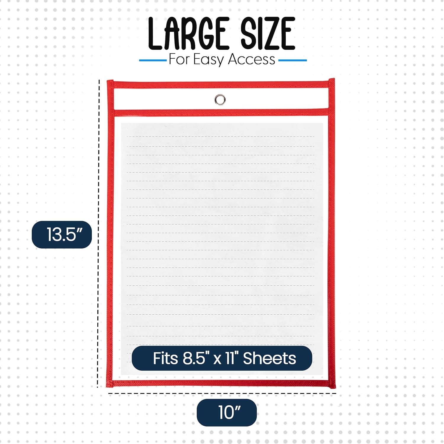 Essex Wares - 6 Pack, Red, Dry Erase Pocket Document Protectors, 10" Wide x 13.5" Tall - Clear Plastic Sleeves - Reusable & Easy Erase Plastic Invoice Holders, Water-Resistant & Durable
