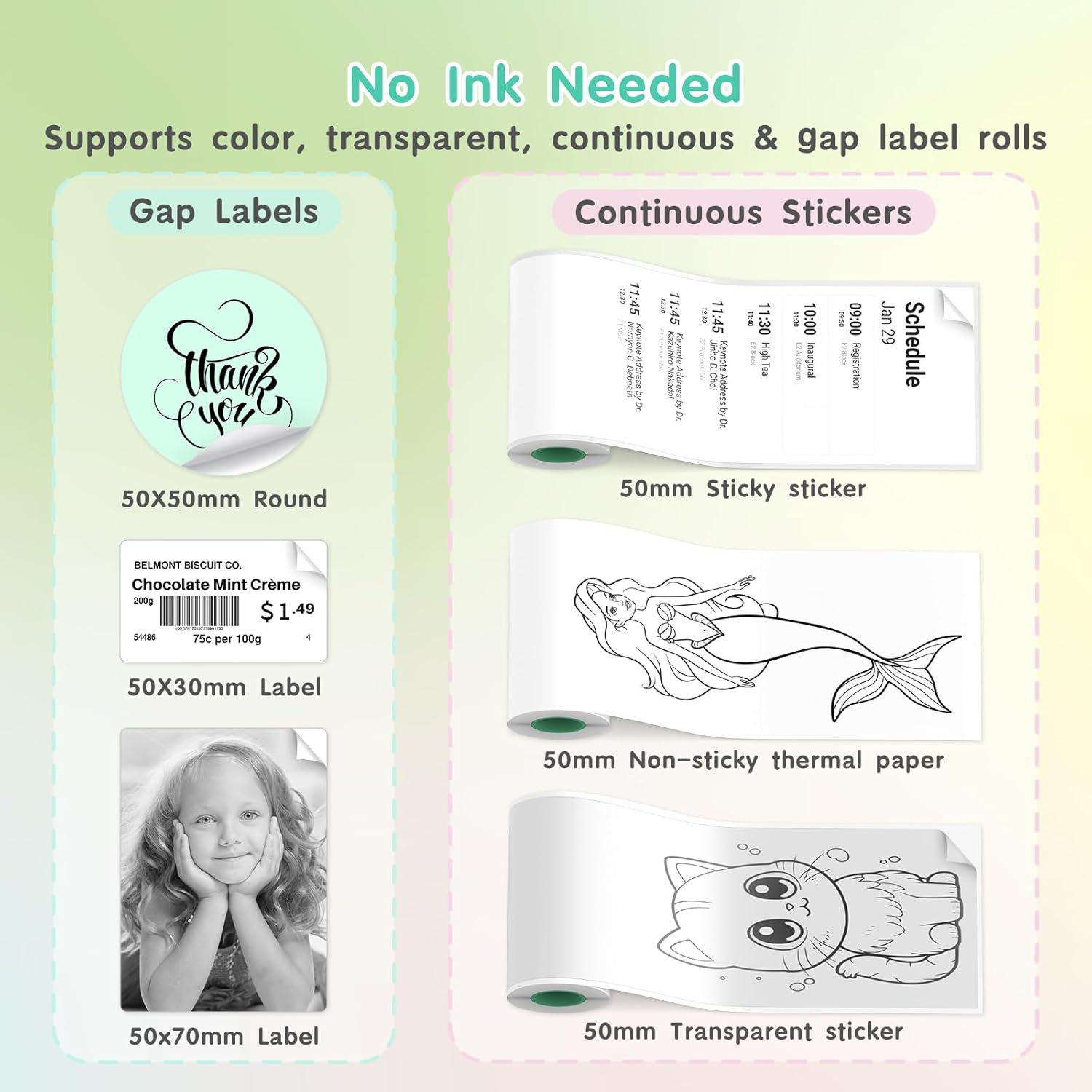 JD-23 Sticker Printer, Mini Portable Thermal Printer Print Pod, Inkless Bluetooth Label Maker Machine for DIY Crafts, Journaling, Office & Home Use, Includes 2 Rolls Sticker Paper
