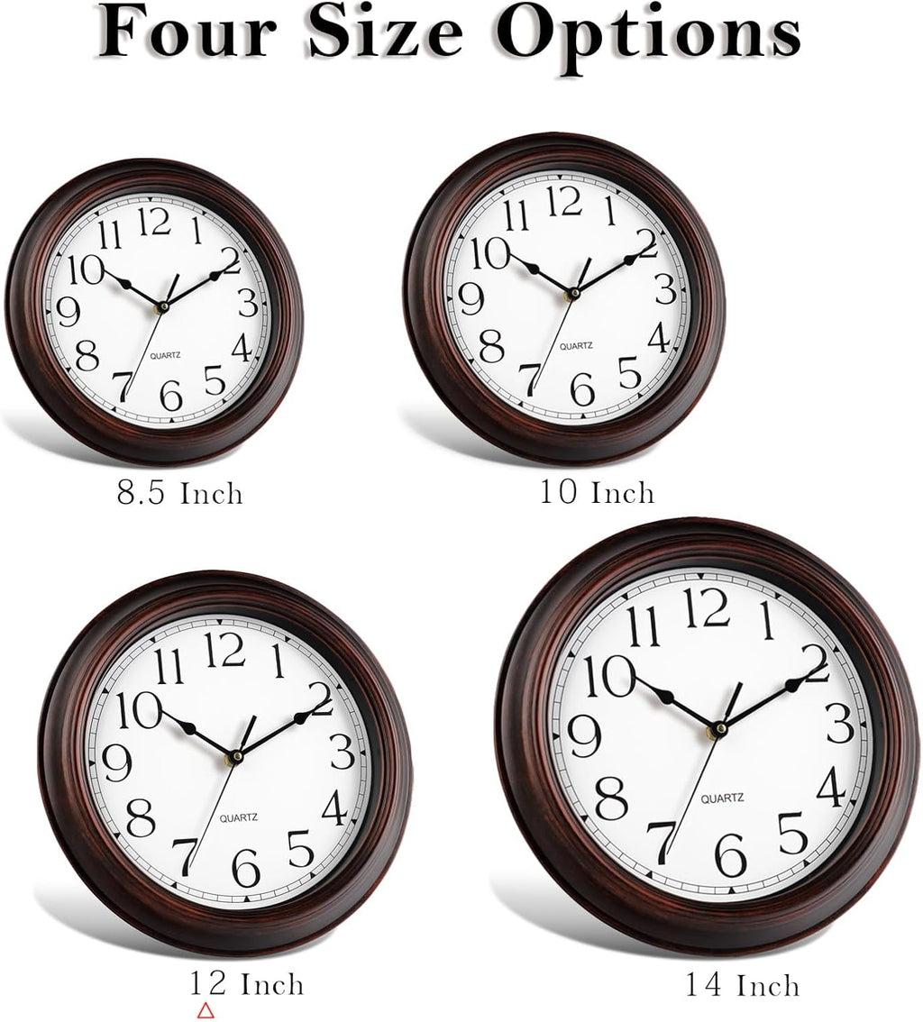 12 Inch Wall Clocks Battery Operated Silent Non-Ticking Wall Clock Vintage Retro Rustic Style Decorative for Living Room Kitchen (Bronze)