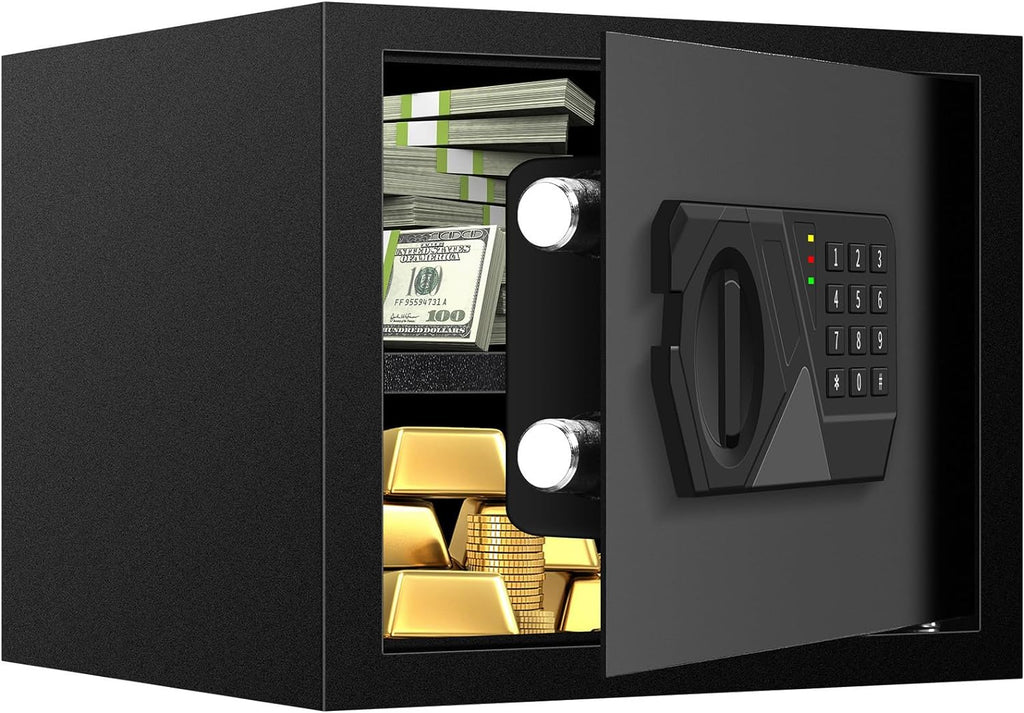 1.2 Cub Small Fireproof Safes for Home Use, Digital Home Safe Fireproof Waterproof with Programmable Keypad, Spare Keys and Removable Shelf, Fire Safe Box for Money Medicines Valuables