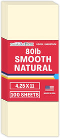 100 Natural Smooth Card Stock Sheets Paper - 4.25 X 11 Inches Half Letter Size Cut Long - 80# (80 lb/pound) Cover Weight - Quality Paper - Smooth Finish