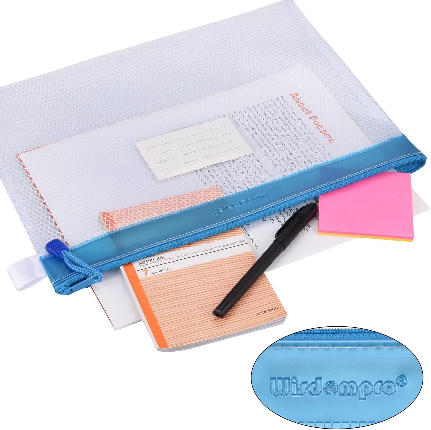Zipper Pouch, Wisdompro 4 Packs Durable Letter Size Waterproof Mesh File Bag, Document Organizer - Blue/Purple