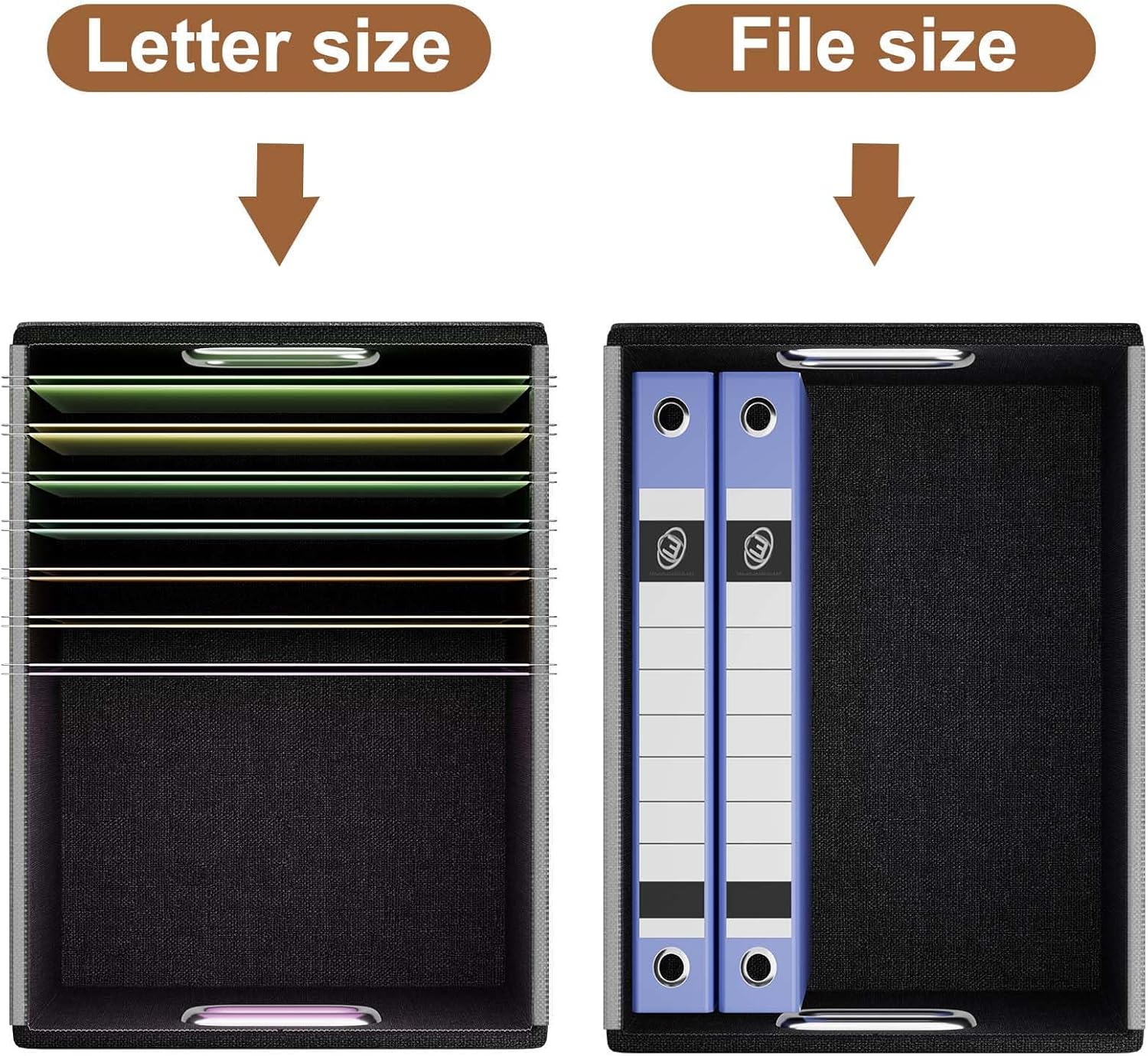 Huolewa Faux Leather File Organizer Box with Lid, Collapsible Hanging File Folder Box Organizer with Plastic Slides, Decorative Home/Office Filing System Boxes for File and Folder Storage