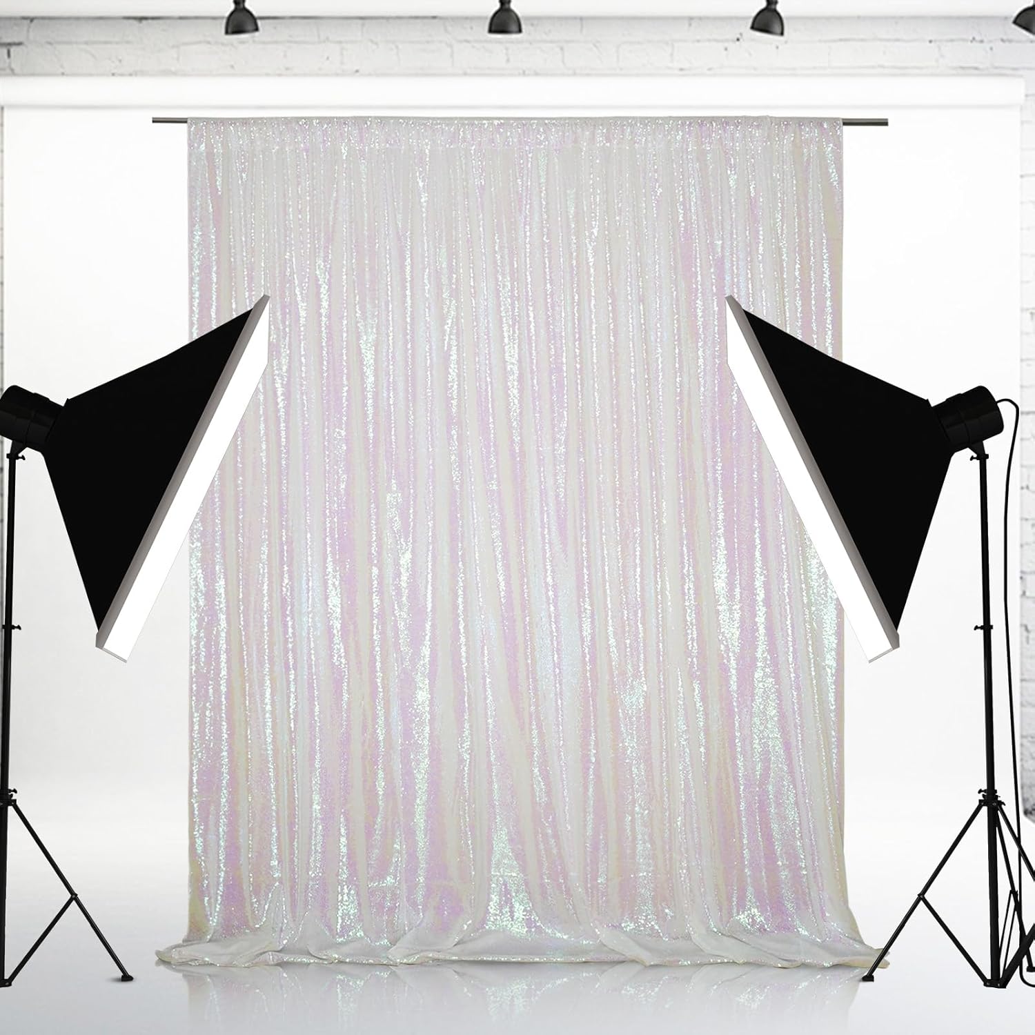 Eternal Beauty White Iridescent Sequin Backdrop, 10x10 Ft Glitter Background Curtains for Shimmer Photography Party Wedding Birthday Back Drop Decor