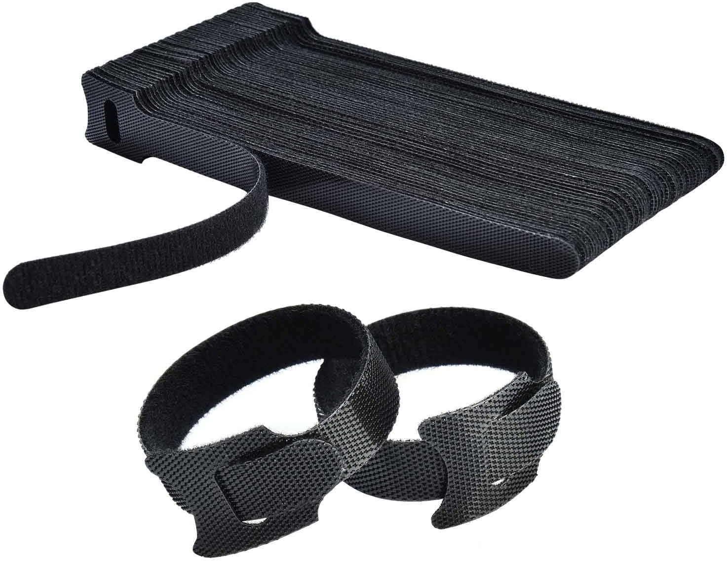 60PCS Fastening Cable Ties Reusable, Premium 6-Inch Adjustable Cord Ties, Microfiber Cloth Cable Management Straps Hook Loop Cord Organizer Wire Ties Reusable (Black Colors)