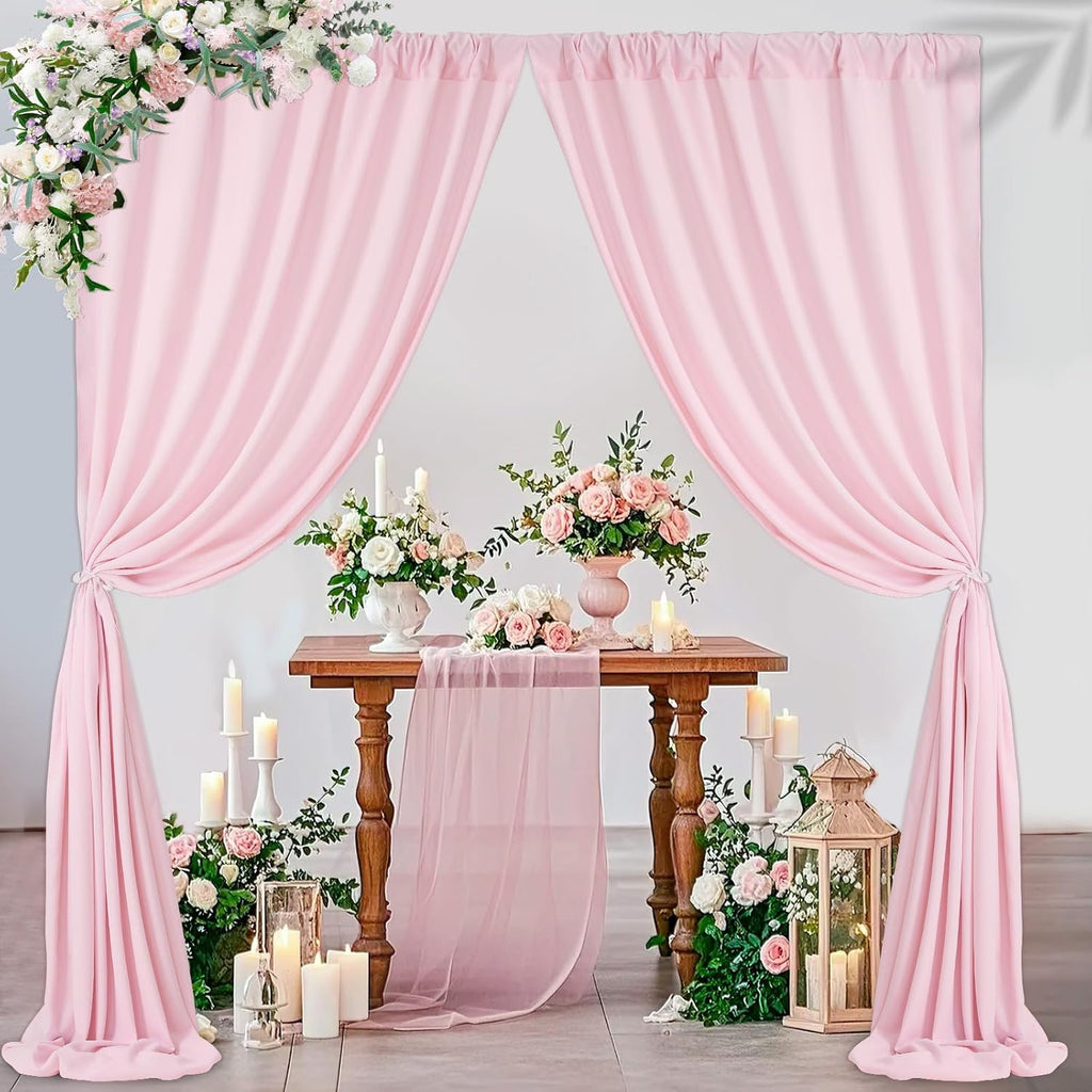 Pink Backdrop Curtains 4 Panels 5ft x 10ft Polyester Photography Backdrop Drapes for Baby Shower Party Wedding Stage Decorations