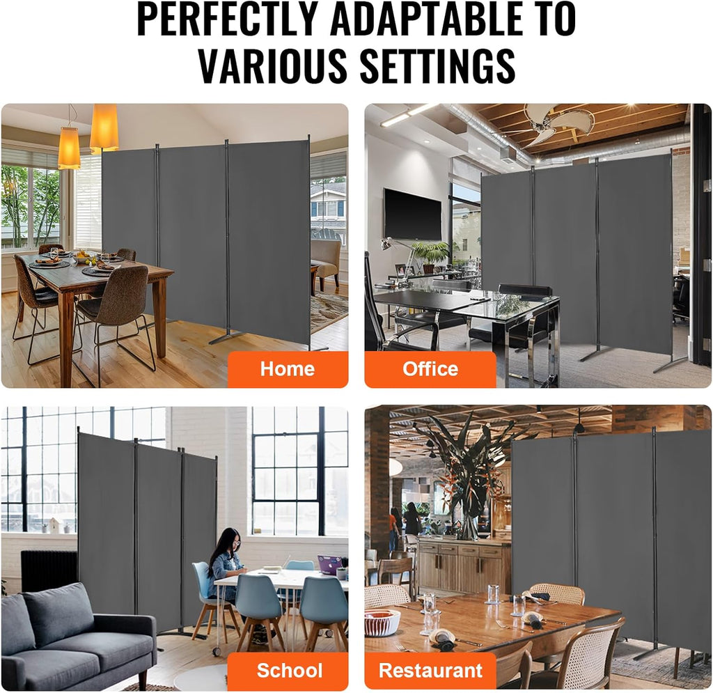VEVOR Room Dividers, 3 Panel Room Divider, Folding Privacy Screen and Portable Partition Divider for Room Separation, Freestanding Room Partitions for Office, Bedroom, Study, Grey